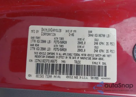 2007 Dodge Ram 1500 Slt/Trx4 Off Road/Sport z USA, uszkodzony, nr VIN 1D7HU18237S106675